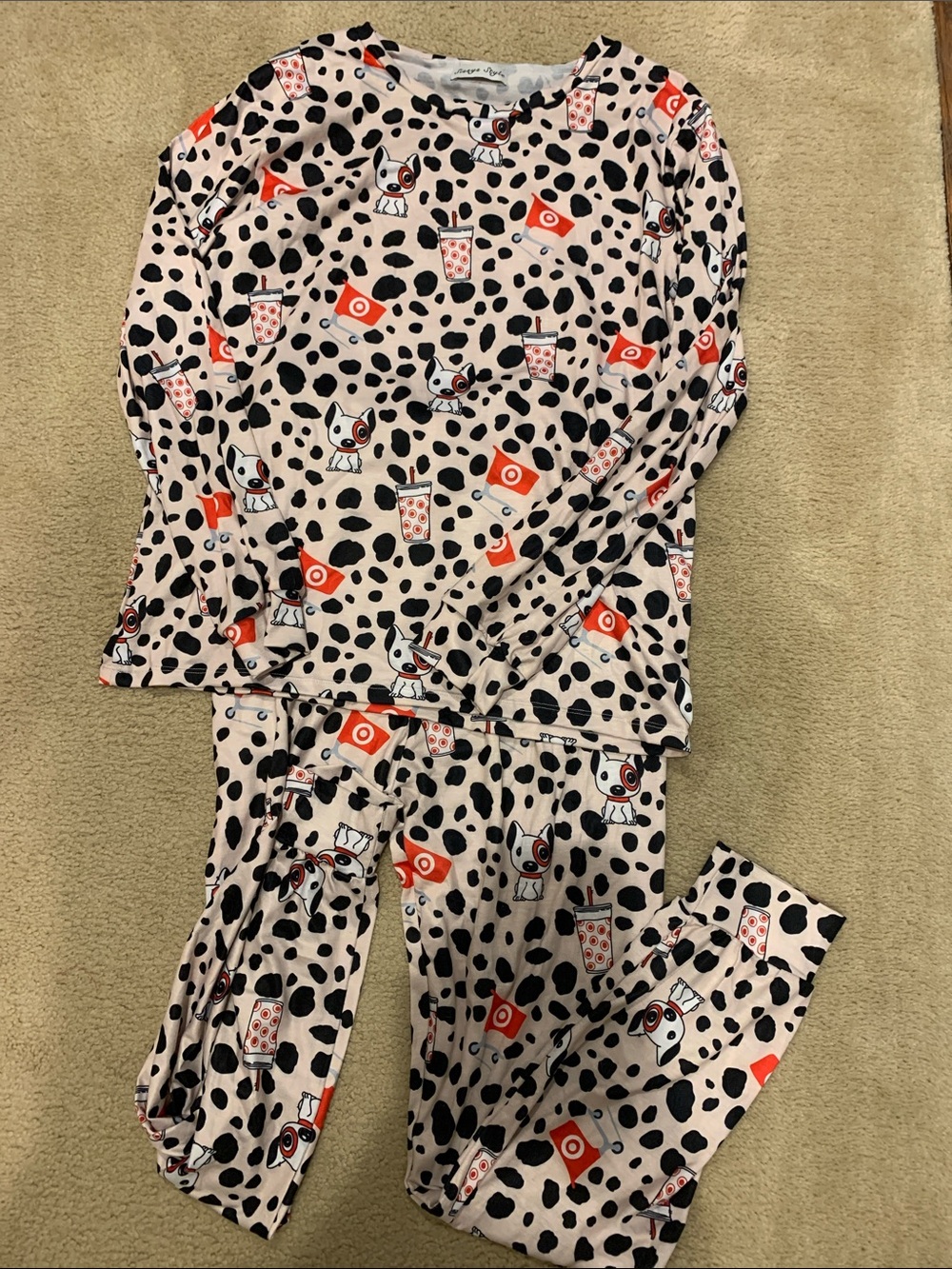 Long Sleeve Pink Dalmatian Print Pajama Set